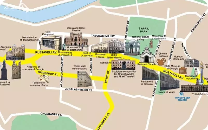 نقشه مکان های گردشگری تفلیس