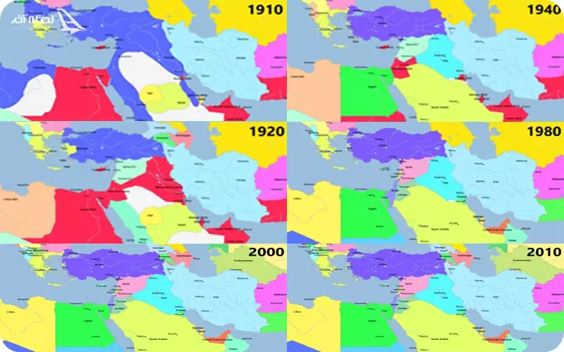 نقشه خاور میانه از ۱۹۱۰ تا ۲۰۱۰