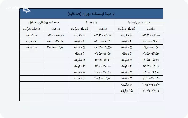 برنامه حرکت قطارها در خط 2 مبدا صادقیه