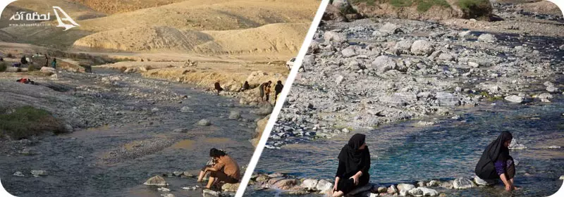 مردمان دهلران در حال استراحت کنار چشمه